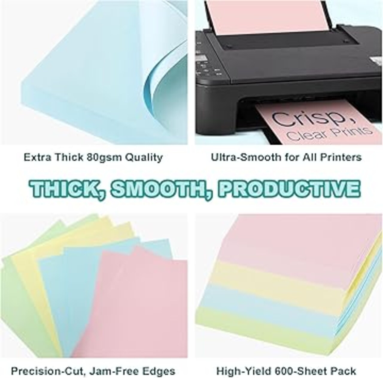 Colored Copy Paper Assorted Colors 8.5" x 11" – 500 Sheets Pack | Multipurpose Printer Paper for Classroom, Office & Crafts